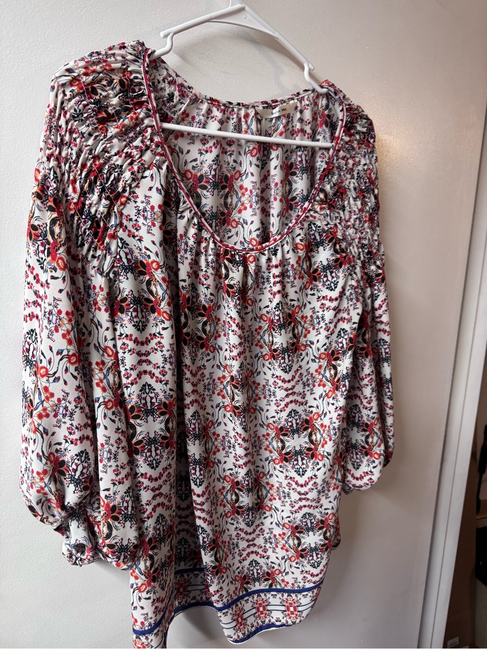 Sophie Max Cream Boho Floral Tunic with Red & Navy Accents